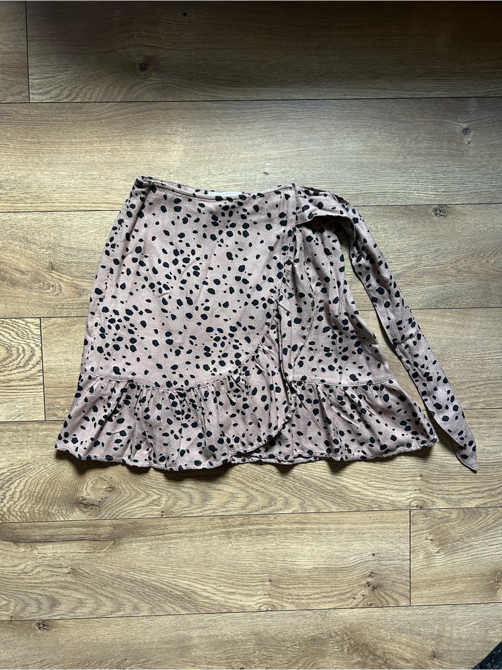 Abercrombie & Fitch Brown Wrap Mini Skirt with Black Spot Print